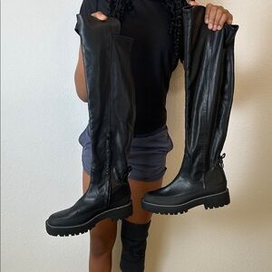Sam Edelman Black faux supple leather platform Over-the-Knee Boots size 10